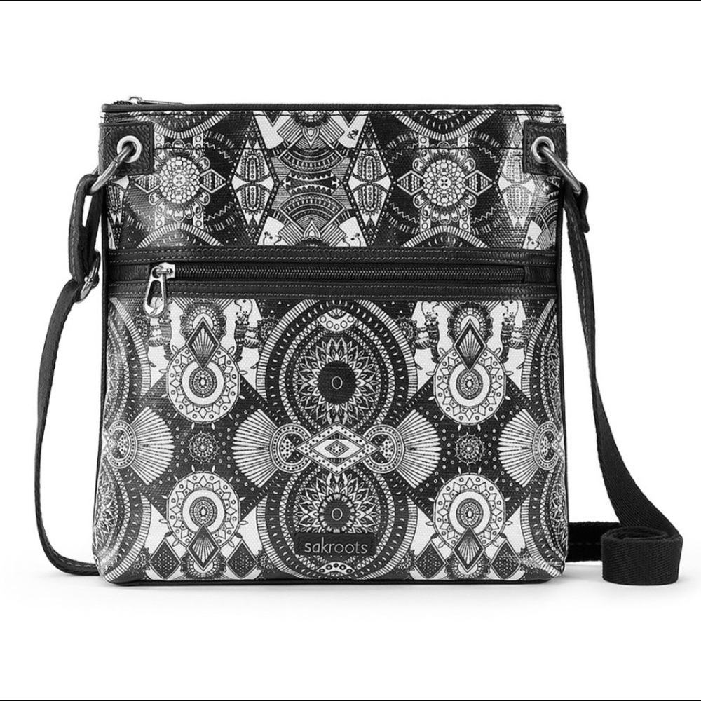 Sakroots Black and White Wanderlust Artist Circle Crossbody